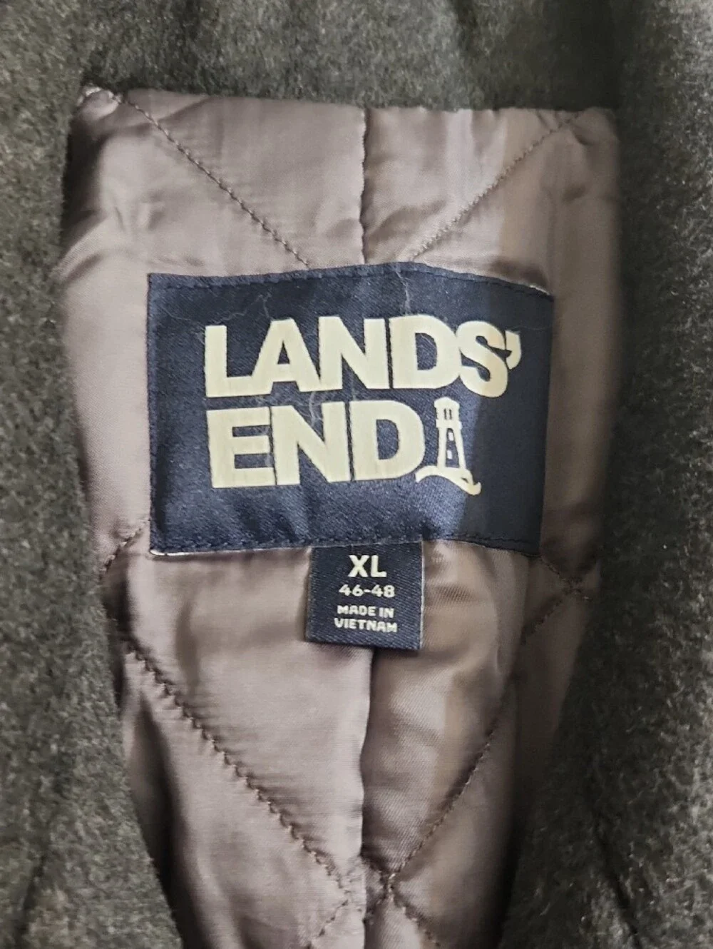 Lands' End Men's XL Charcoal Gray Wool Pea Coat
